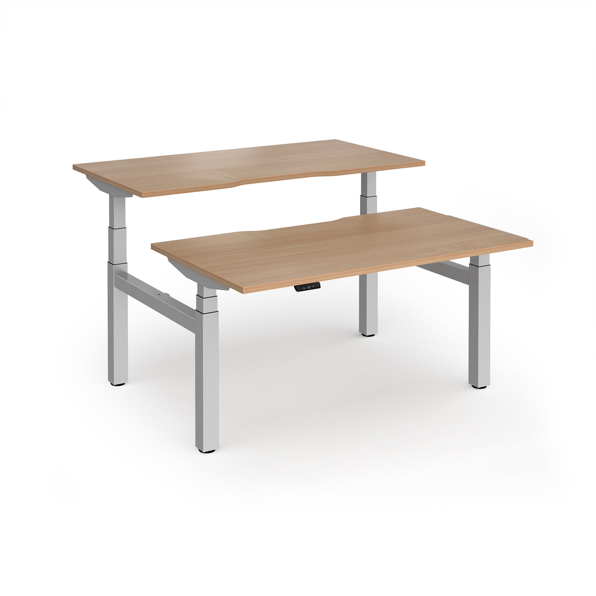Elev8 Luxe Sit-Stand Back-To-Back Desks 1400mm x 800mm - Silver Frame / Beech Top - view 1