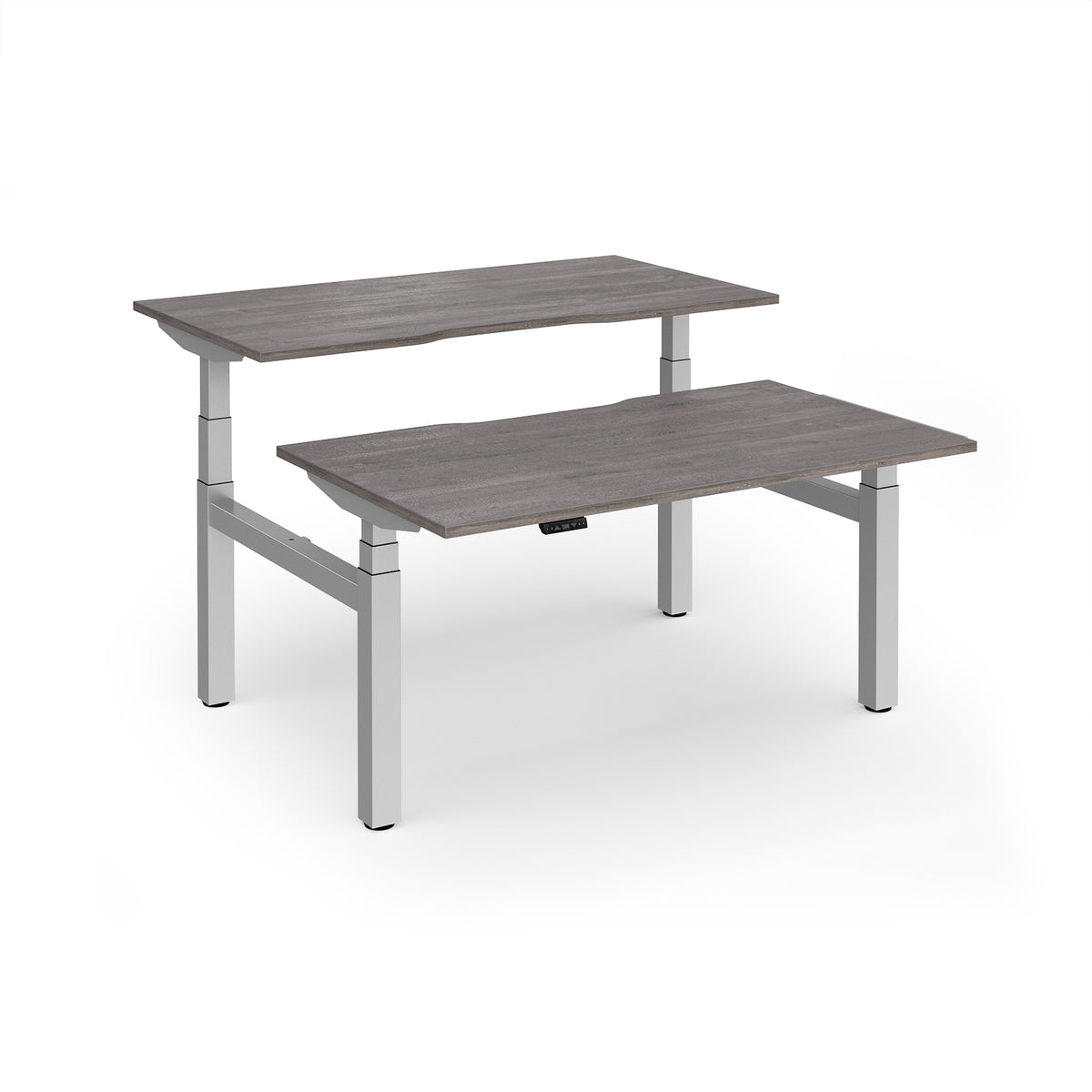 Elev8 Luxe Sit-Stand Back-To-Back Desks 1400mm x 800mm - Silver Frame / Grey Oak Top - view 1
