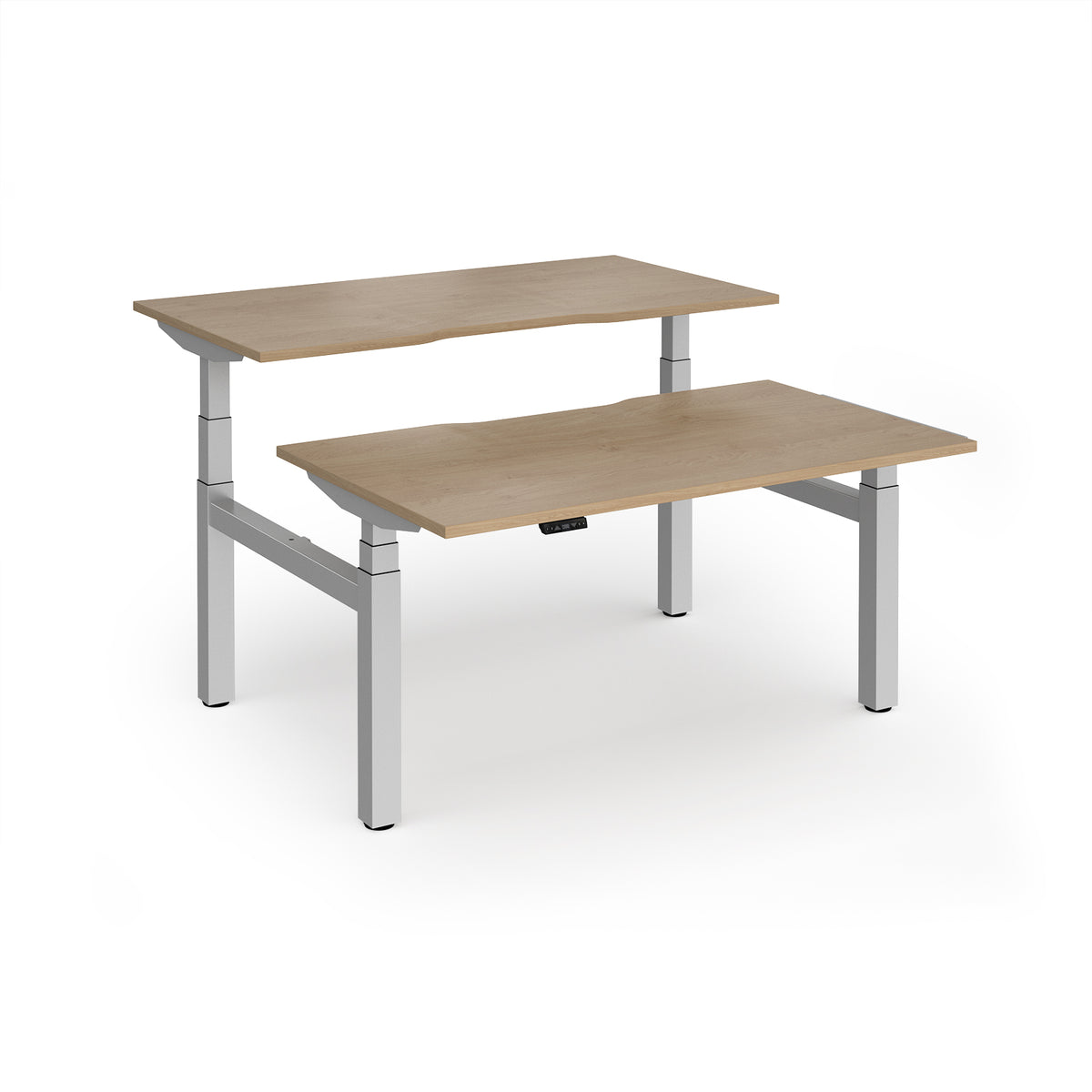 Elev8 Luxe Sit-Stand Back-To-Back Desks 1400mm x 800mm - Silver Frame / Kendal Oak Top - view 1