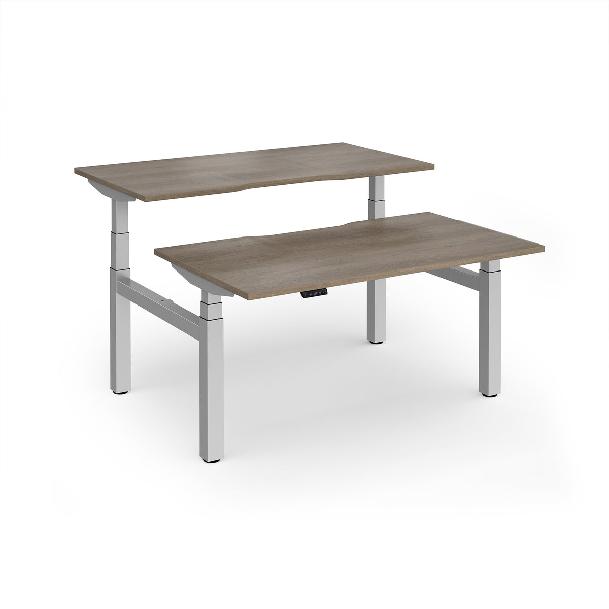 Elev8 Luxe Sit-Stand Back-To-Back Desks 1400mm x 800mm - Silver Frame / Nebraska Oak Top - view 1