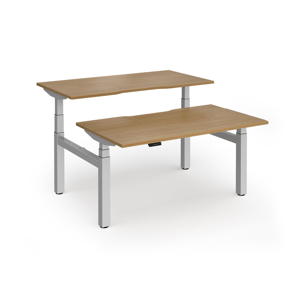 Elev8 Luxe Sit-Stand Back-To-Back Desks 1400mm x 800mm - Silver Frame / Oak Top - view 1