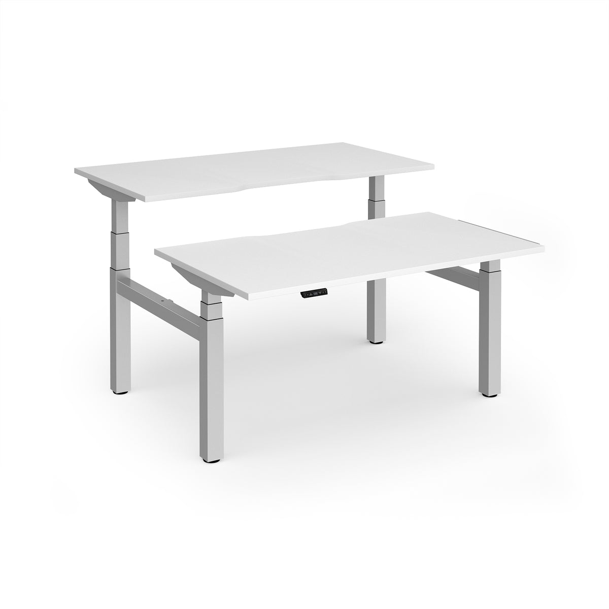 Elev8 Luxe Sit-Stand Back-To-Back Desks 1400mm x 800mm - Silver Frame / White Top - view 1