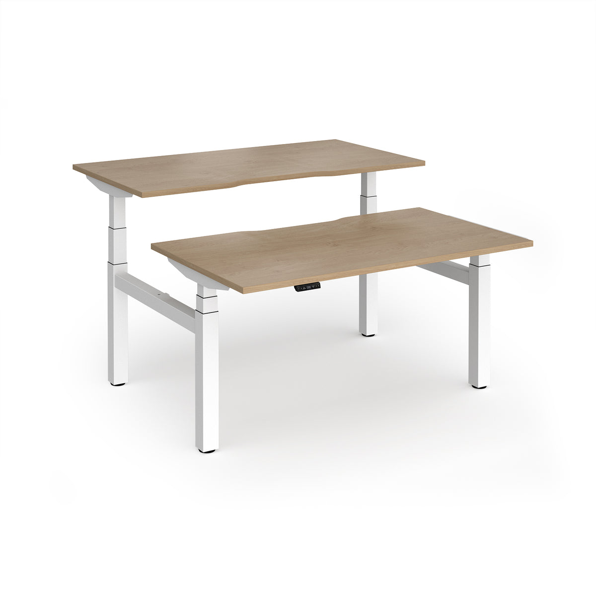 Elev8 Luxe Sit-Stand Back-To-Back Desks 1400mm x 800mm - White Frame / Kendal Oak Top - view 1