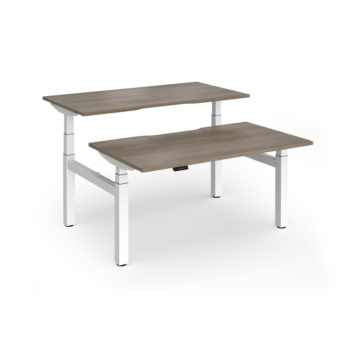 Elev8 Luxe Sit-Stand Back-To-Back Desks 1400mm x 800mm - White Frame / Nebraska Oak Top - view 1
