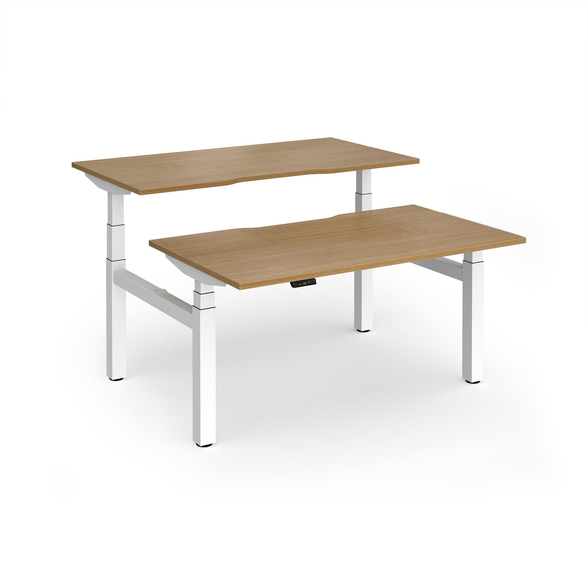 Elev8 Luxe Sit-Stand Back-To-Back Desks 1400mm x 800mm - White Frame / Oak Top - view 1