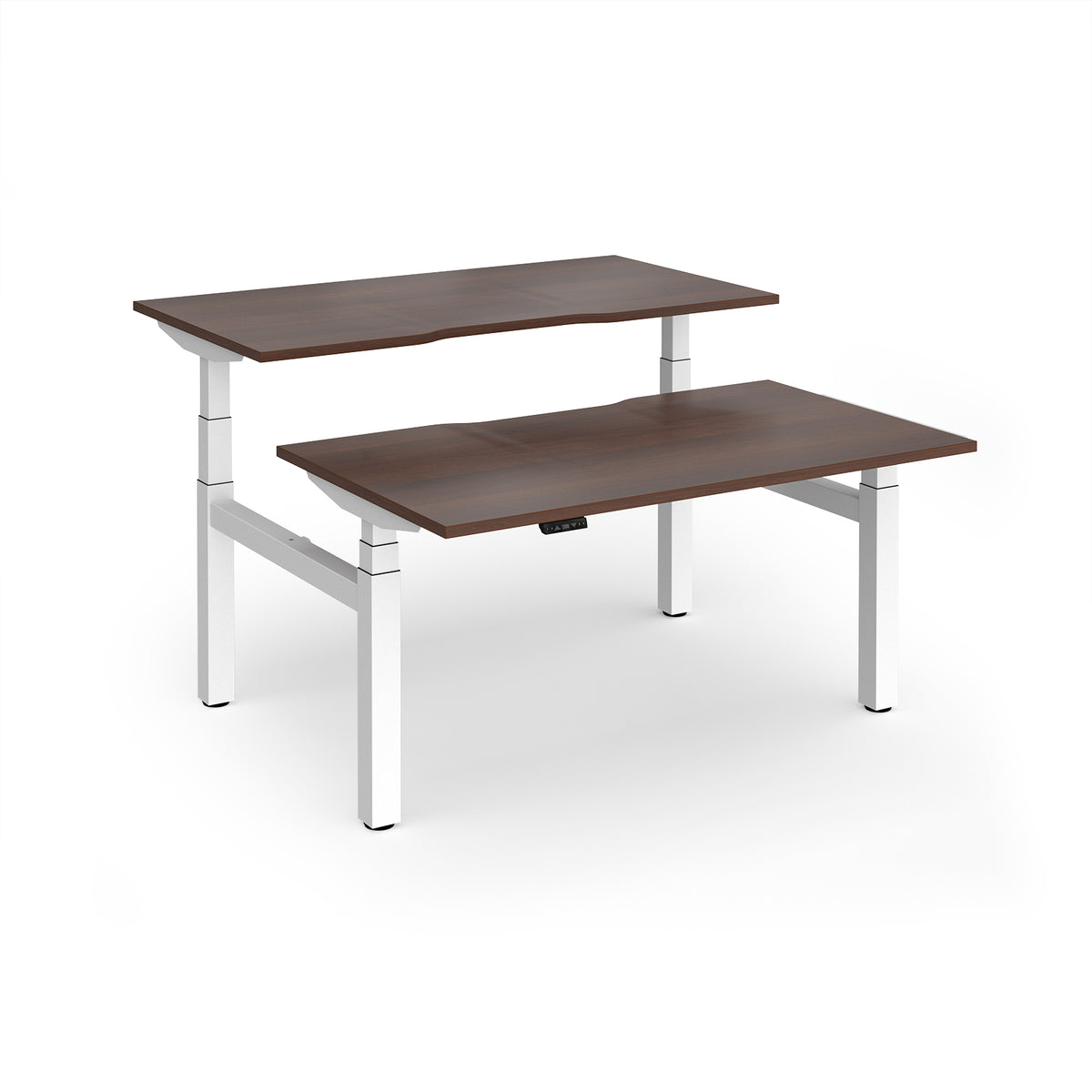 Elev8 Luxe Sit-Stand Back-To-Back Desks 1400mm x 800mm - White Frame / Walnut Top - view 1