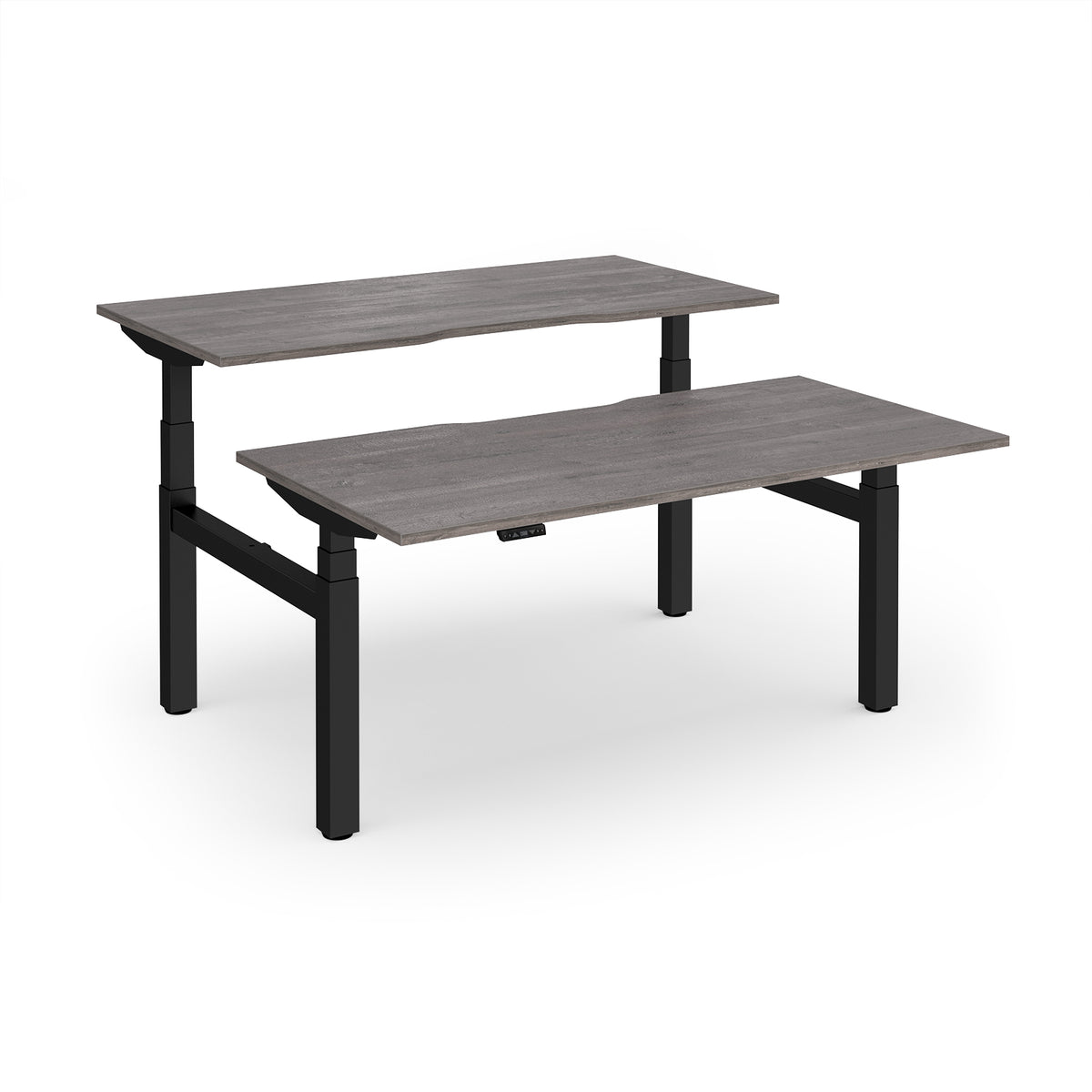 Elev8 Luxe Sit-Stand Back-To-Back Desks 1600mm x 800mm - Black Frame / Grey Oak Top - view 1
