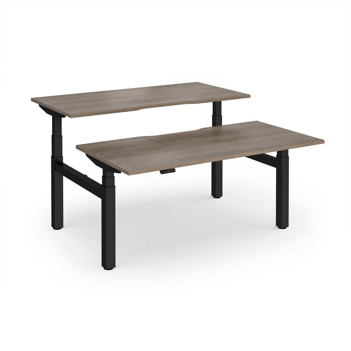 Elev8 Luxe Sit-Stand Back-To-Back Desks 1600mm x 800mm - Black Frame / Nebraska Oak Top - view 1