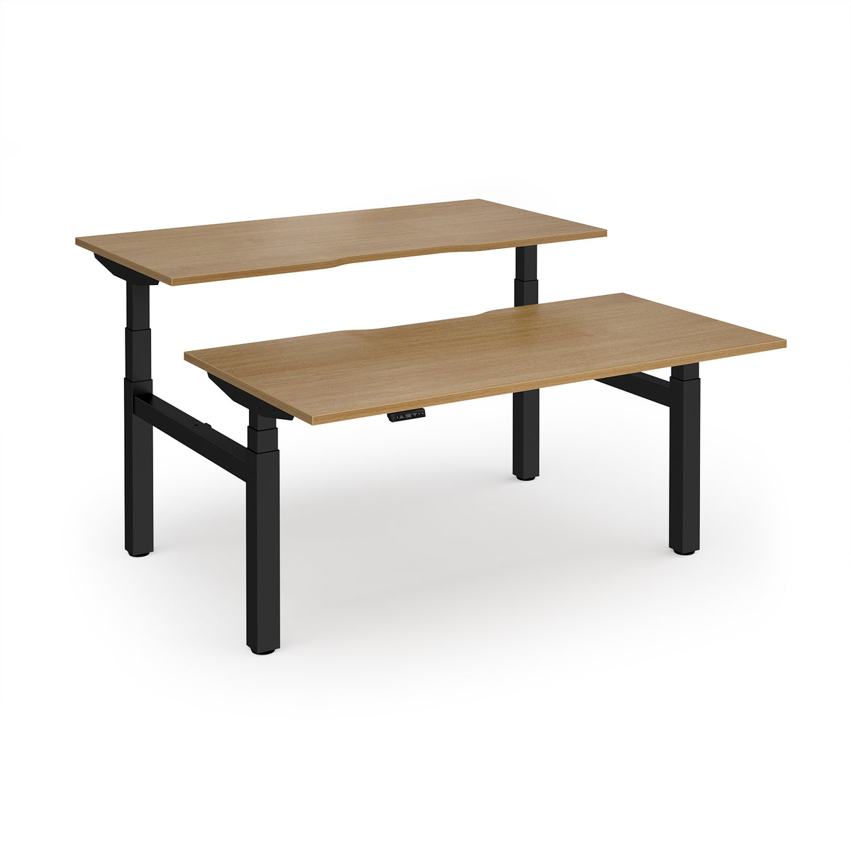 Elev8 Luxe Sit-Stand Back-To-Back Desks 1600mm x 800mm - Black Frame / Oak Top - view 1