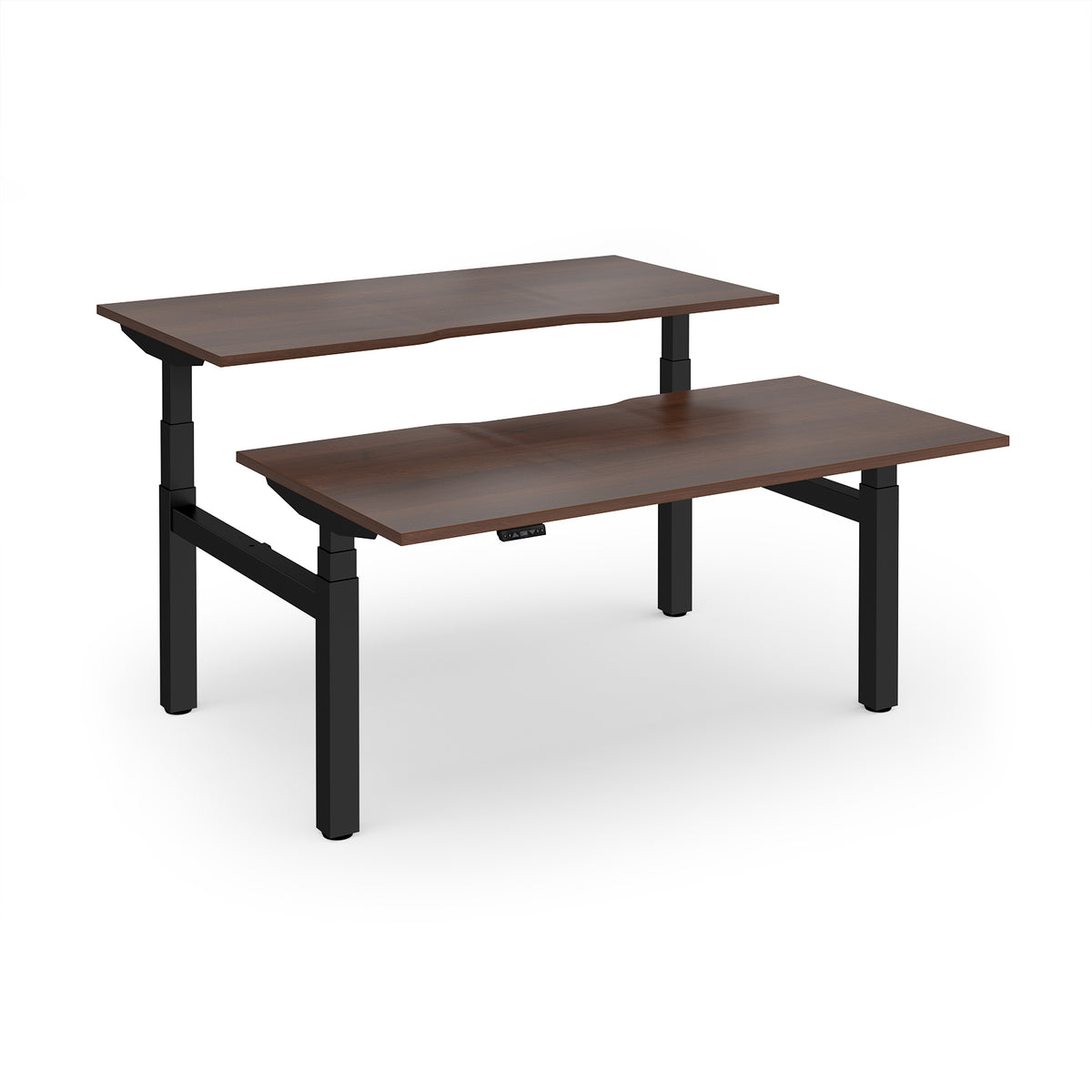 Elev8 Luxe Sit-Stand Back-To-Back Desks 1600mm x 800mm - Black Frame / Walnut Top - view 1