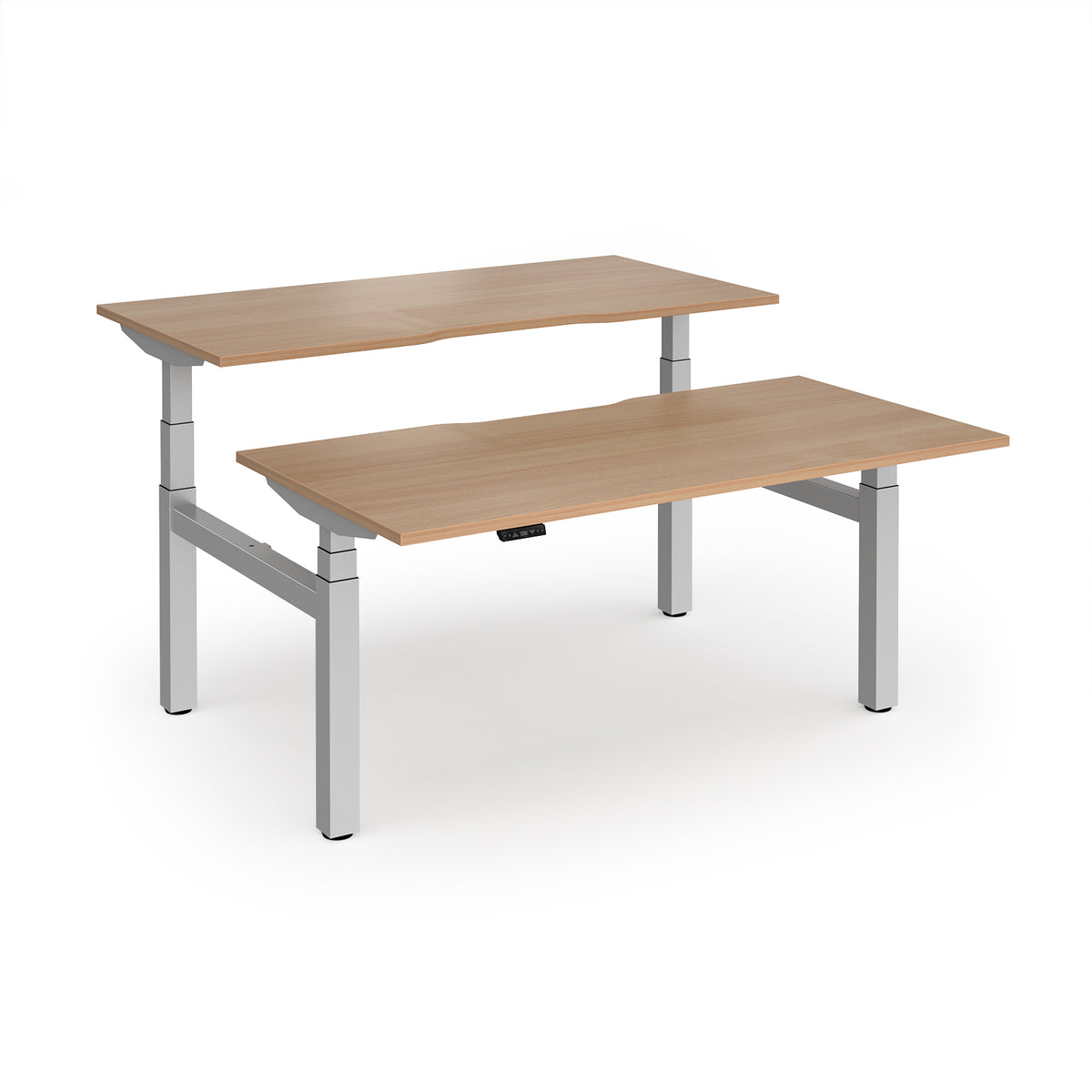 Elev8 Luxe Sit-Stand Back-To-Back Desks 1600mm x 800mm - Silver Frame / Beech Top - view 1