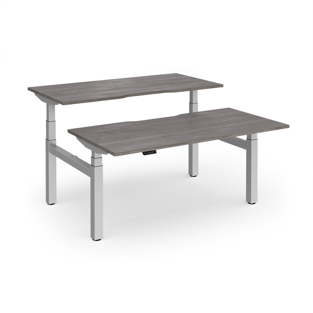 Elev8 Luxe Sit-Stand Back-To-Back Desks 1600mm x 800mm - Silver Frame / Grey Oak Top - view 1