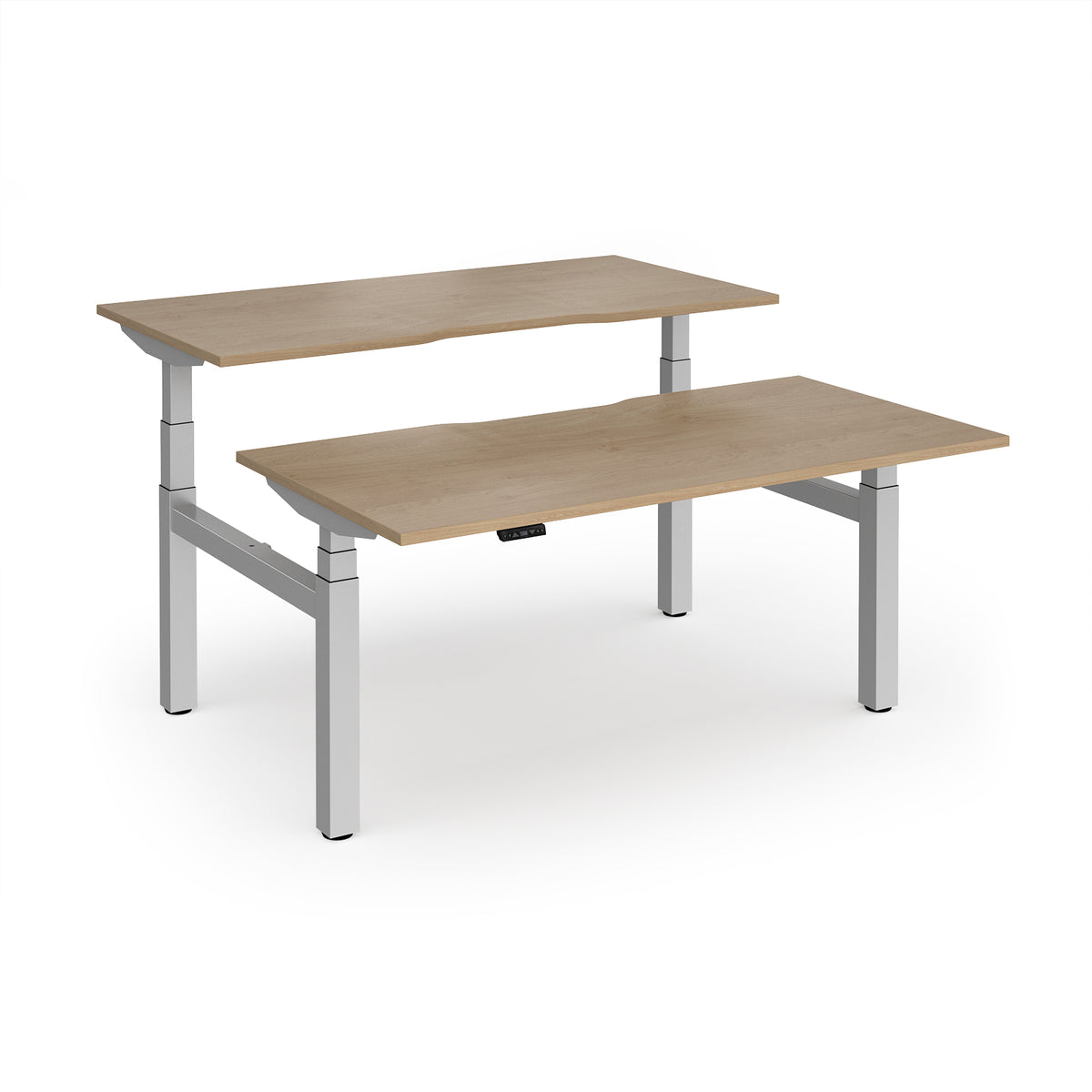 Elev8 Luxe Sit-Stand Back-To-Back Desks 1600mm x 800mm - Silver Frame / Kendal Oak Top - view 1