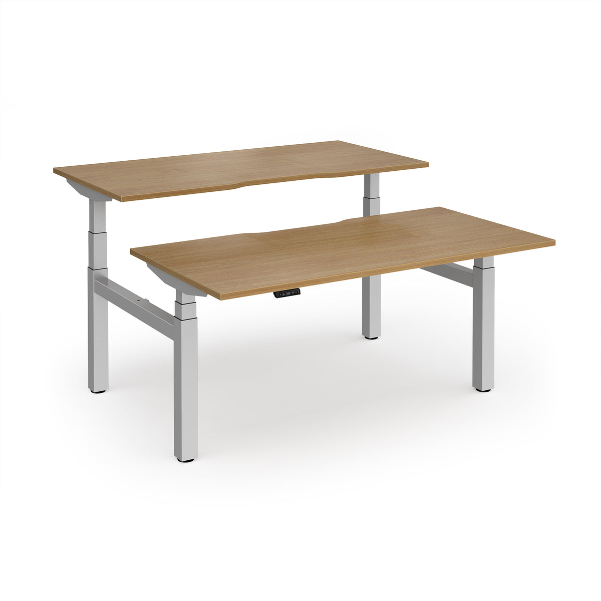 Elev8 Luxe Sit-Stand Back-To-Back Desks 1600mm x 800mm - Silver Frame / Oak Top - view 1