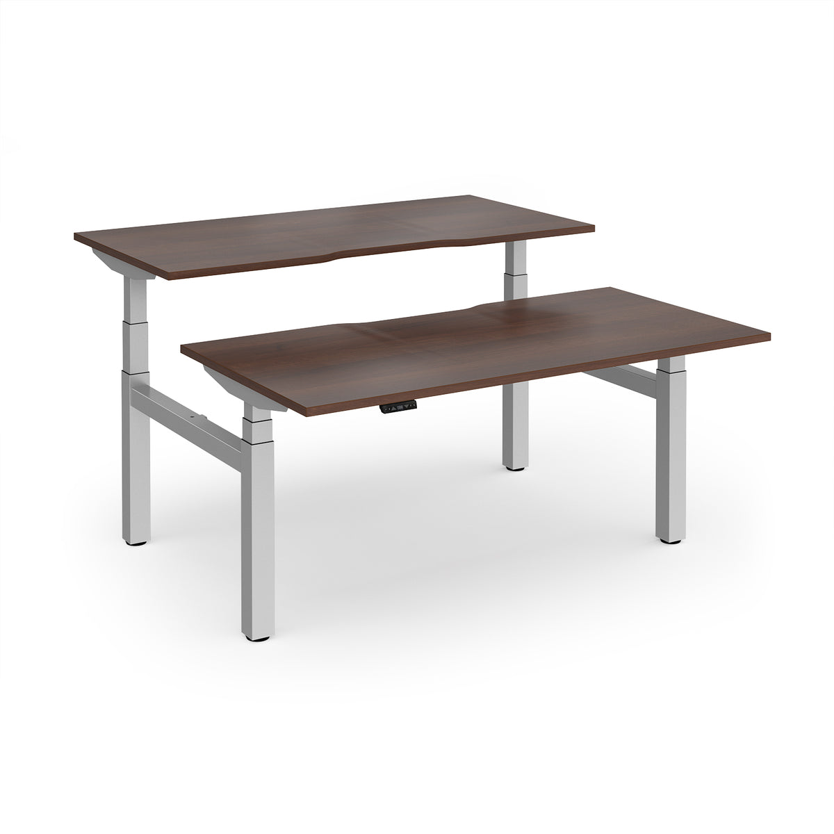 Elev8 Luxe Sit-Stand Back-To-Back Desks 1600mm x 800mm - Silver Frame / Walnut Top - view 1
