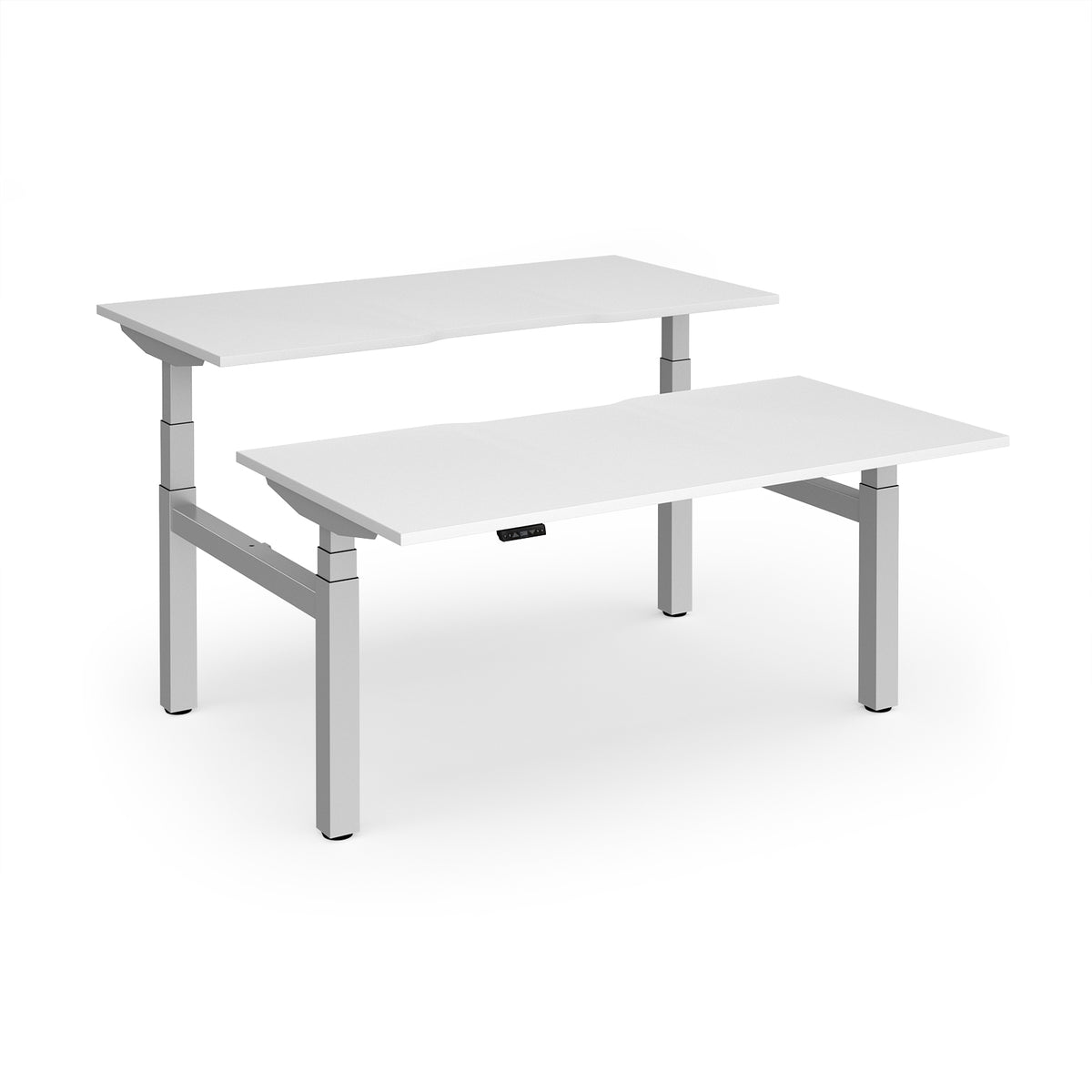 Elev8 Luxe Sit-Stand Back-To-Back Desks 1600mm x 800mm - Silver Frame / White Top - view 1
