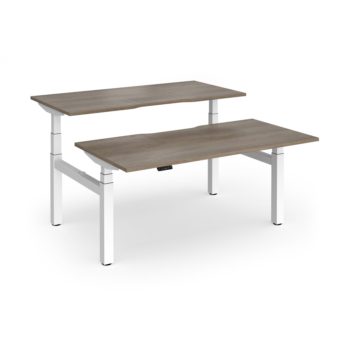 Elev8 Luxe Sit-Stand Back-To-Back Desks 1600mm x 800mm - White Frame / Nebraska Oak Top - view 1