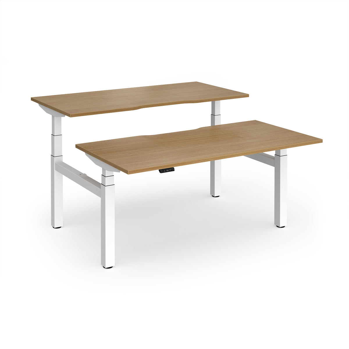 Elev8 Luxe Sit-Stand Back-To-Back Desks 1600mm x 800mm - White Frame / Oak Top - view 1