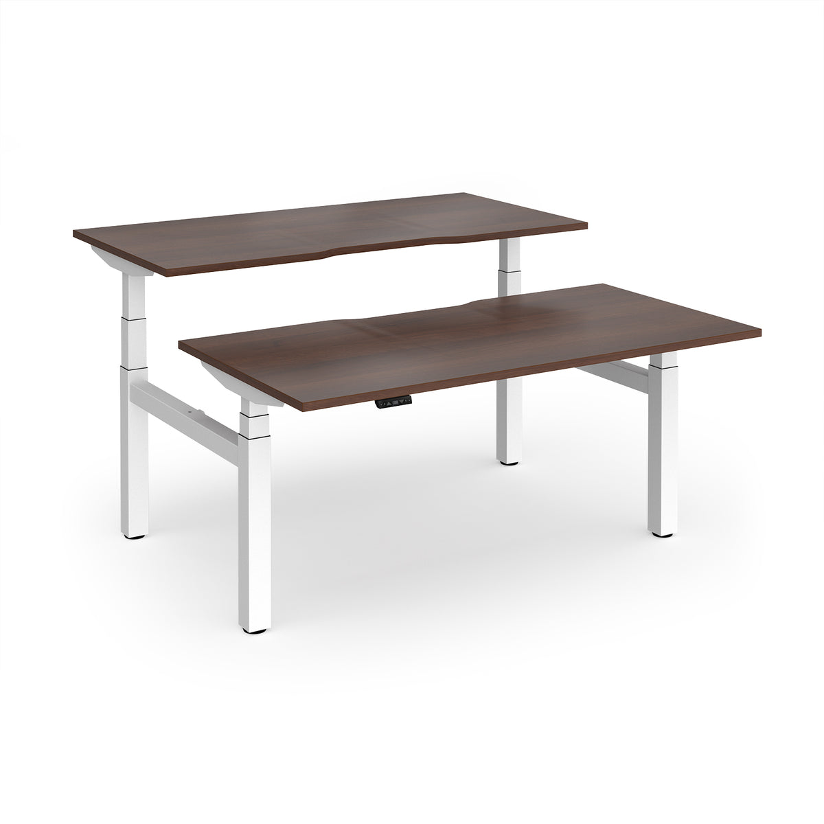 Elev8 Luxe Sit-Stand Back-To-Back Desks 1600mm x 800mm - White Frame / Walnut Top - view 1