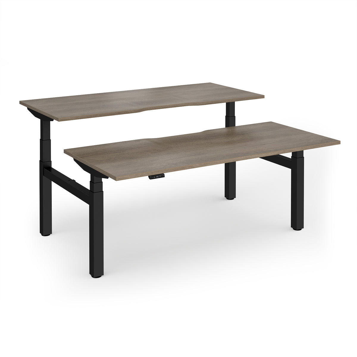 Elev8 Luxe Sit-Stand Back-To-Back Desks 1800mm x 800mm - Black Frame / Nebraska Oak Top - view 1