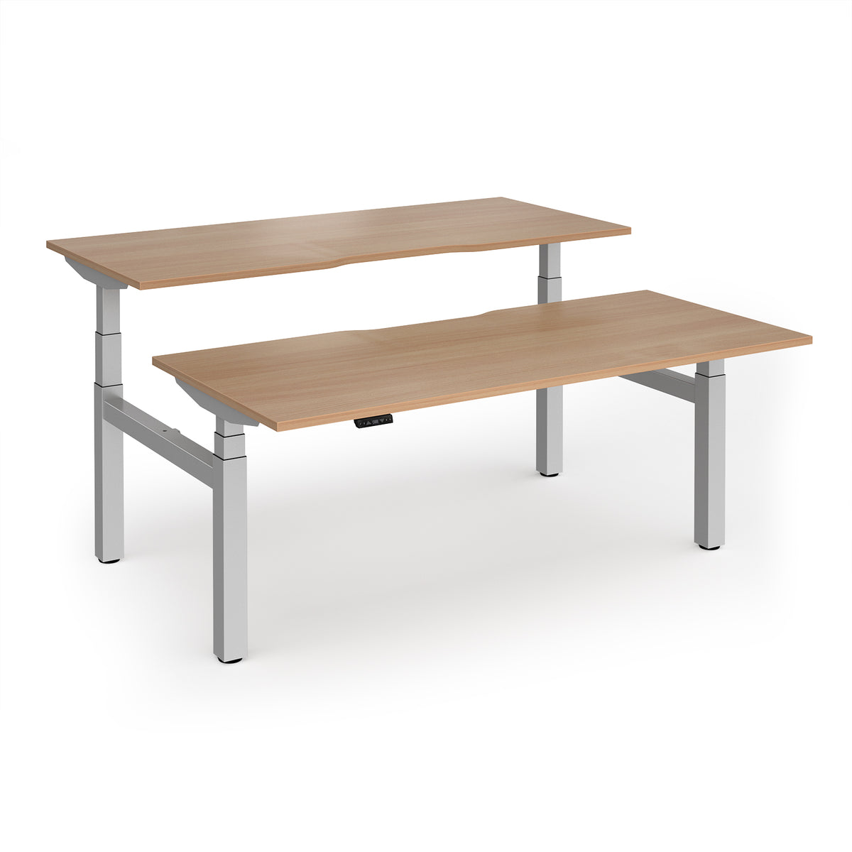 Elev8 Luxe Sit-Stand Back-To-Back Desks 1800mm x 800mm - Silver Frame / Beech Top - view 1