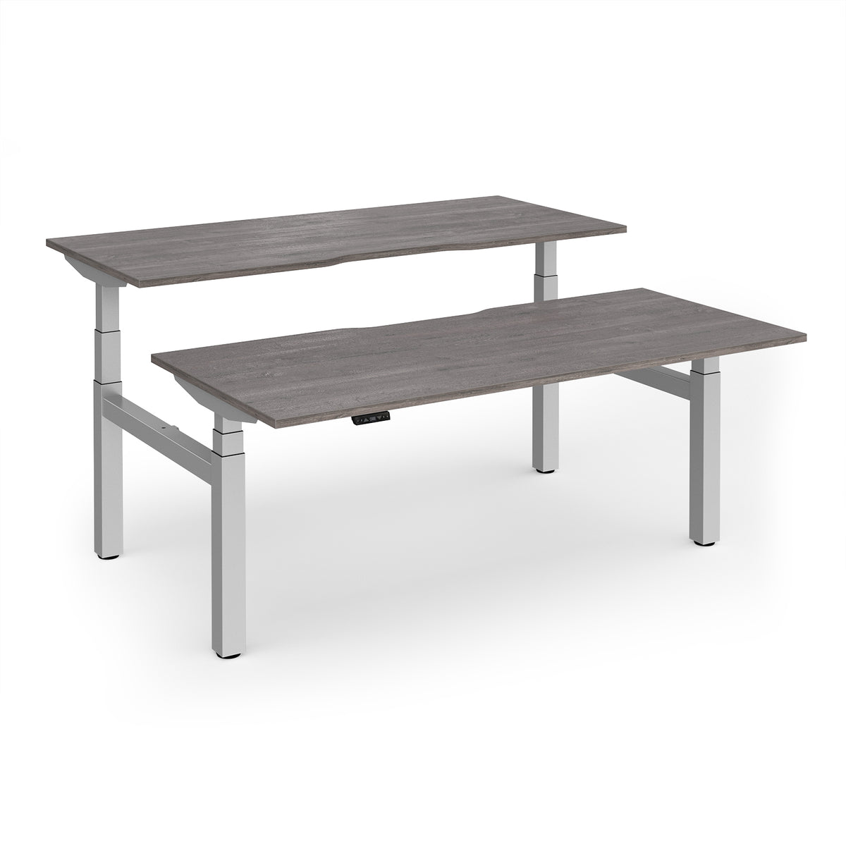 Elev8 Luxe Sit-Stand Back-To-Back Desks 1800mm x 800mm - Silver Frame / Grey Oak Top - view 1