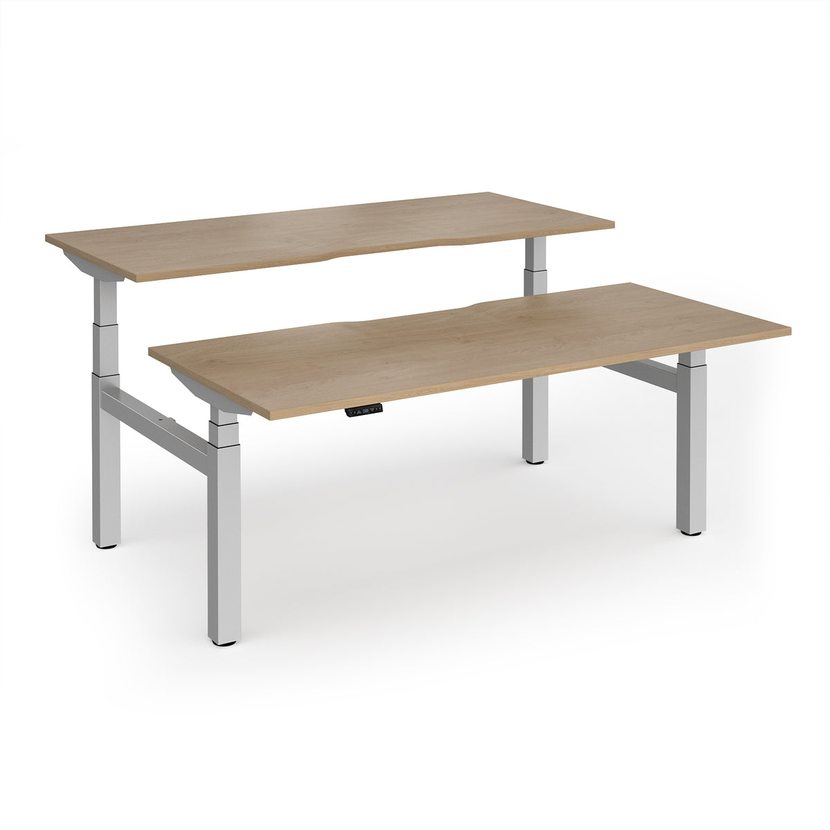 Elev8 Luxe Sit-Stand Back-To-Back Desks 1800mm x 800mm - Silver Frame / Kendal Oak Top - view 1