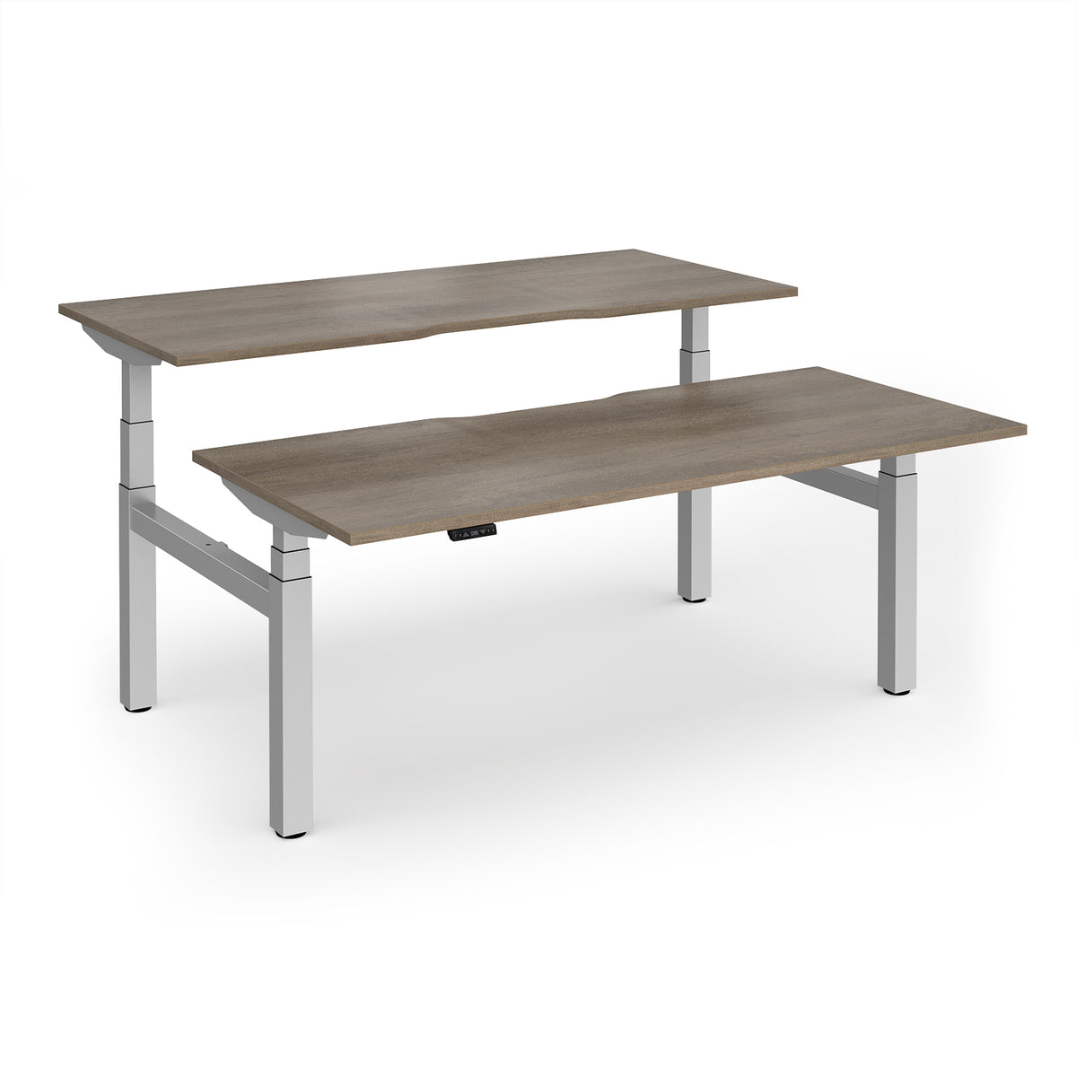 Elev8 Luxe Sit-Stand Back-To-Back Desks 1800mm x 800mm - Silver Frame / Nebraska Oak Top - view 1