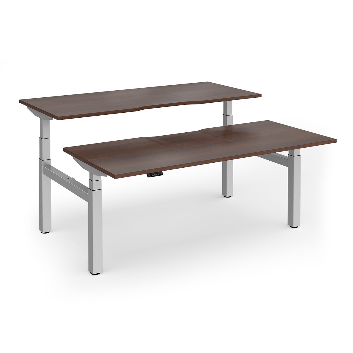 Elev8 Luxe Sit-Stand Back-To-Back Desks 1800mm x 800mm - Silver Frame / Walnut Top - view 1