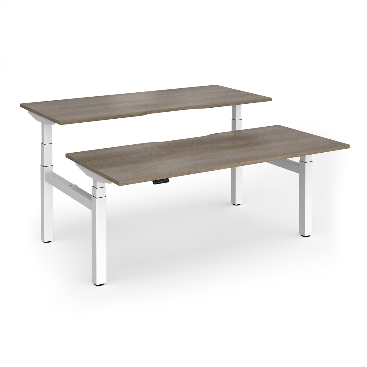 Elev8 Luxe Sit-Stand Back-To-Back Desks 1800mm x 800mm - White Frame / Nebraska Oak Top - view 1