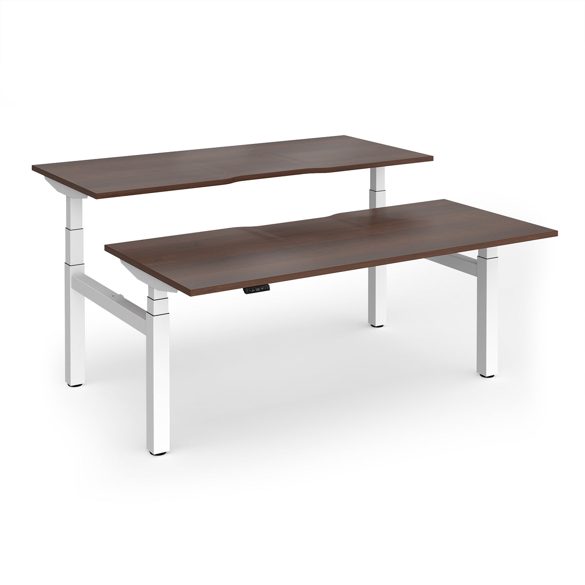 Elev8 Luxe Sit-Stand Back-To-Back Desks 1800mm x 800mm - White Frame / Walnut Top - view 1