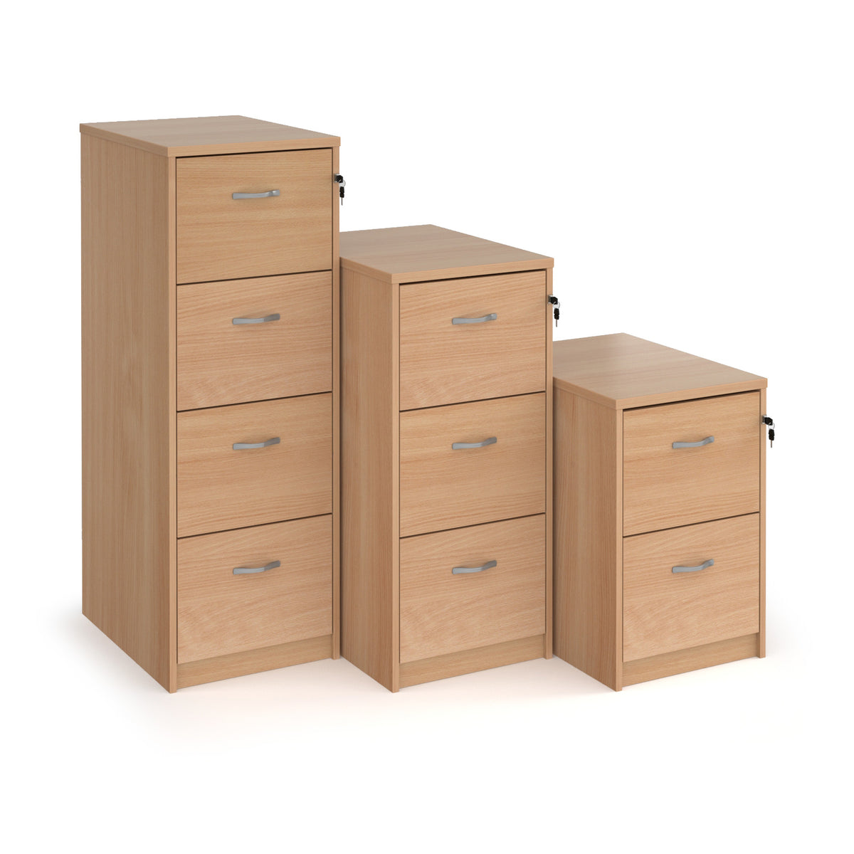 Wooden 4 drawer filing cabinet with silver handles 1360mm high - Beech - view 3