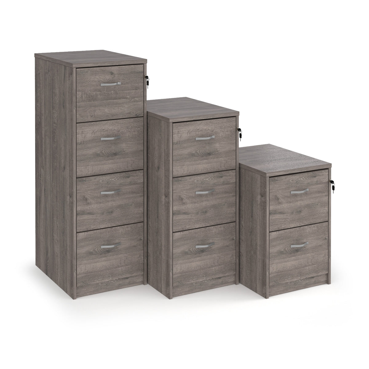Wooden 4 drawer filing cabinet with silver handles 1360mm high - Grey Oak - view 3
