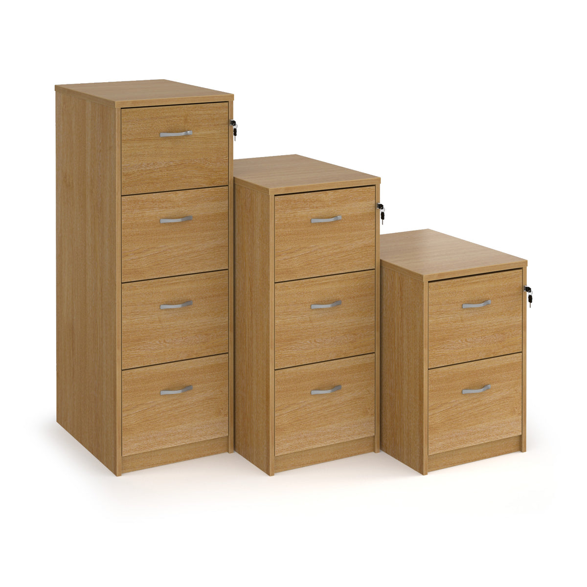 Wooden 2 drawer filing cabinet with silver handles 730mm high - oak - view 3