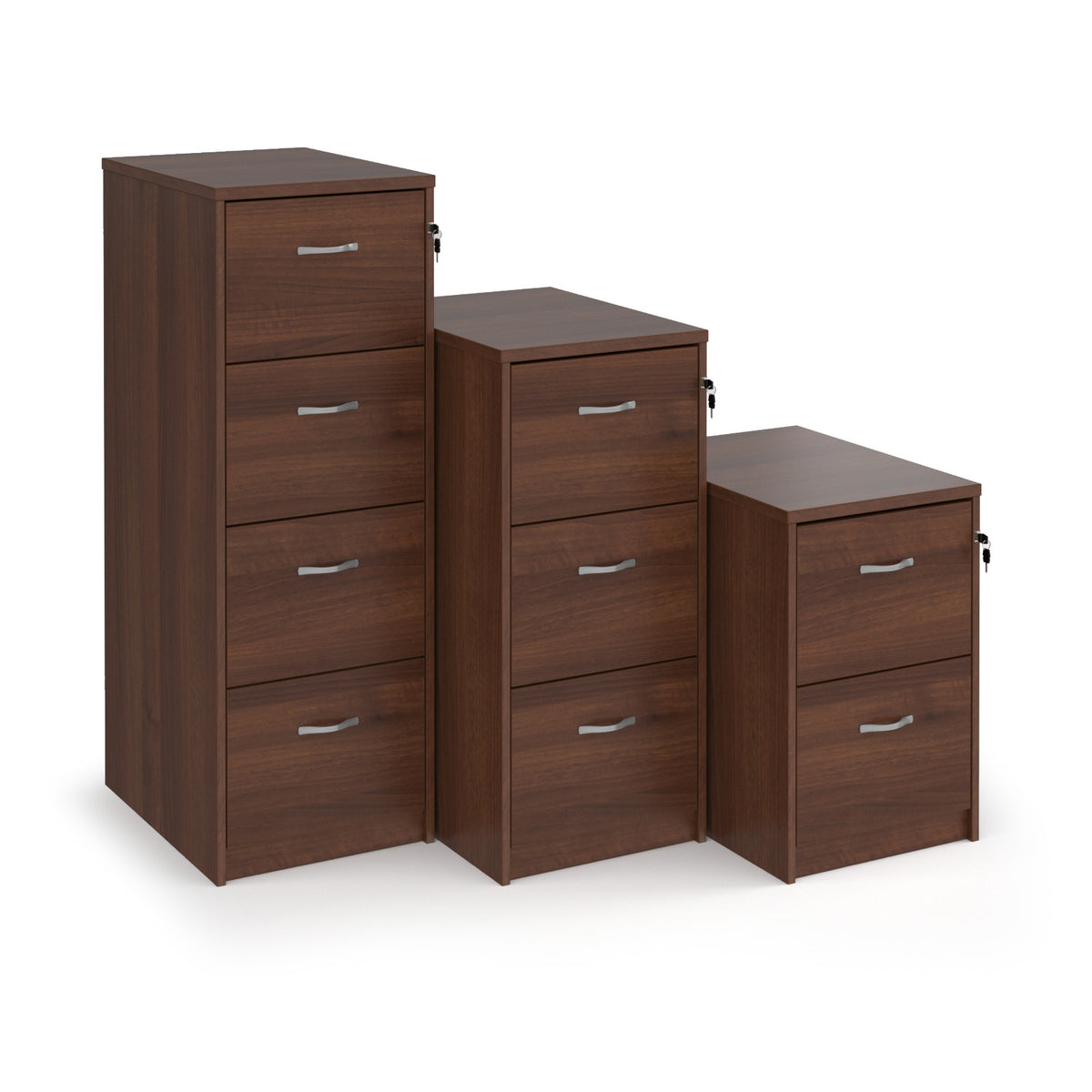 Wooden 2 drawer filing cabinet with silver handles 730mm high - Walnut - view 3