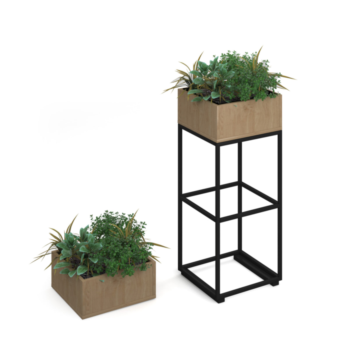 Flux modular storage single wooden planter box with plants - Kendal oak - view 2