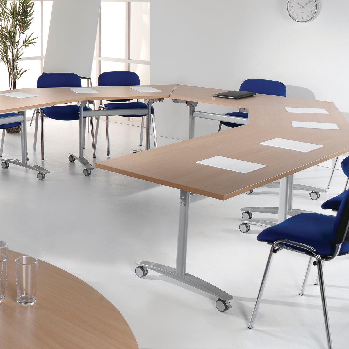Semi circular deluxe flip top meeting table with black frame 1600mm x 800mm - Beech - view 3