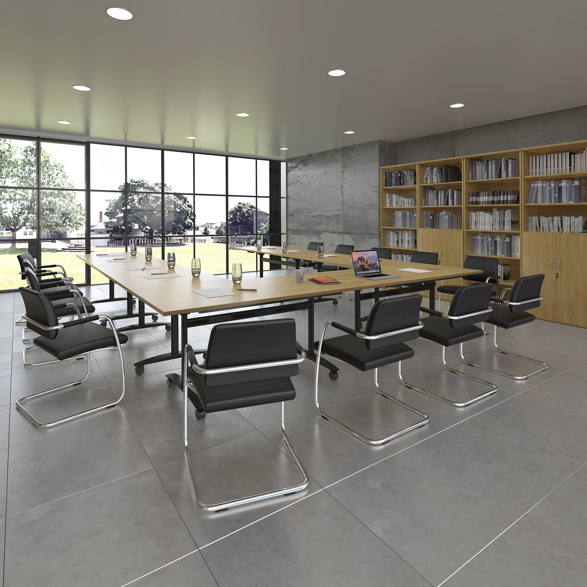 Semi circular deluxe flip top meeting table with black frame 1600mm x 800mm - Beech - view 4