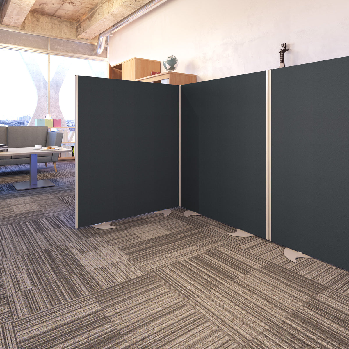 Floor standing fabric screen 1500mm high x 1200mm wide - black - view 2