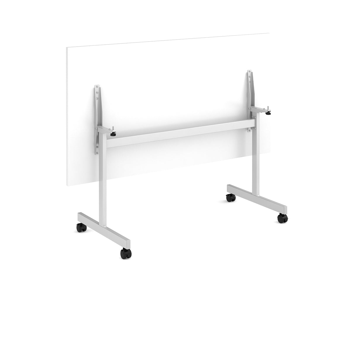Semi circular flip top meeting table with silver frame 1600mm x 800mm - Light Grey - view 4
