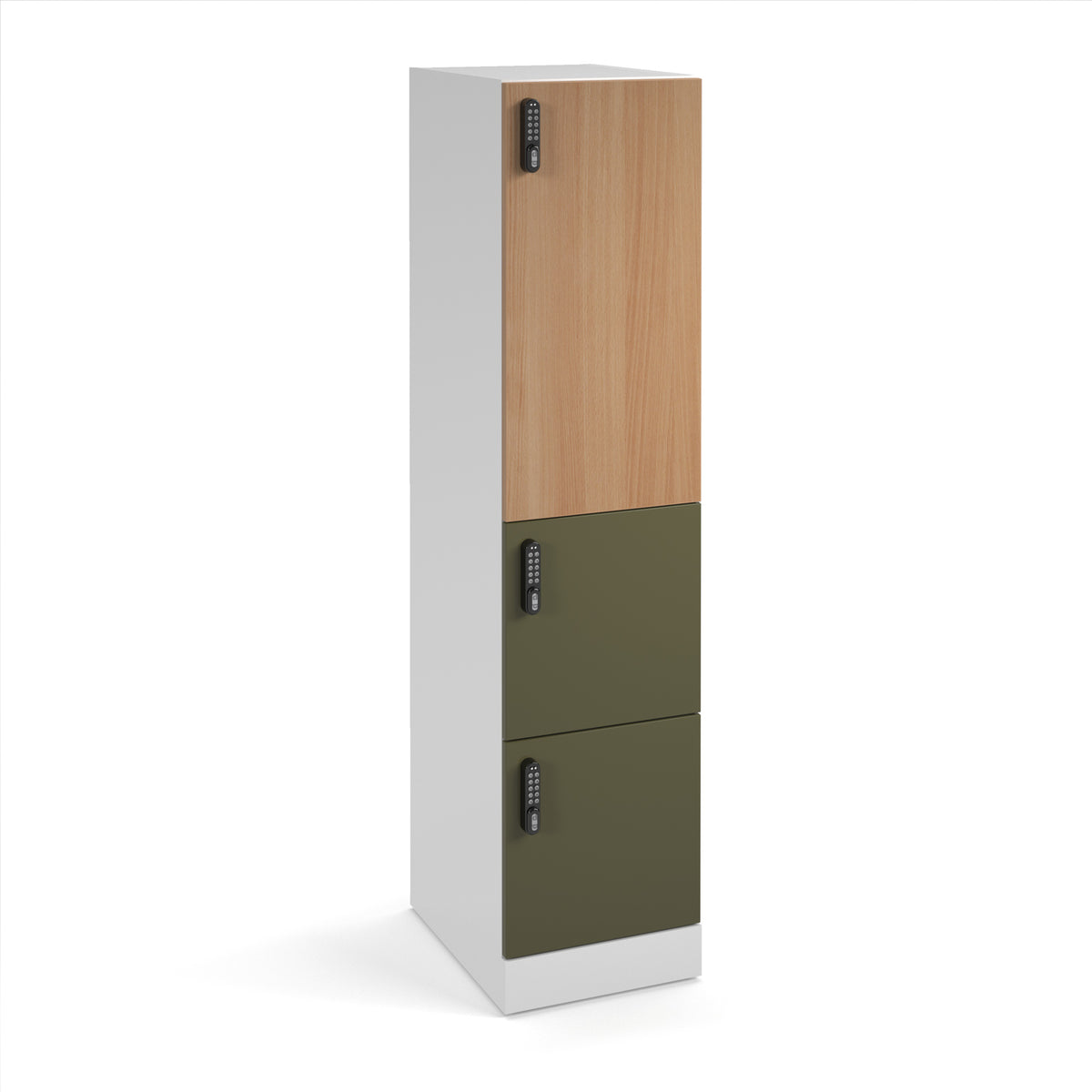 Flux 1700mm high lockers with three doors (larger upper door) - digital lock - view 1