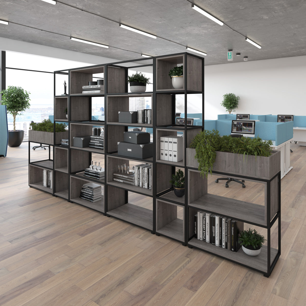 Flux modular storage double wooden cubby shelf - Grey Oak - view 4