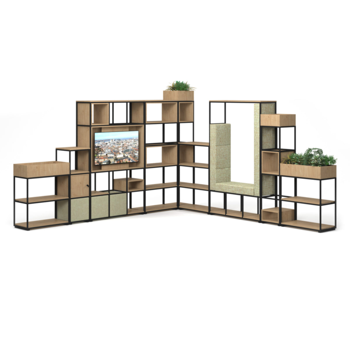 Flux modular storage double wooden cubby shelf - Grey Oak - view 5