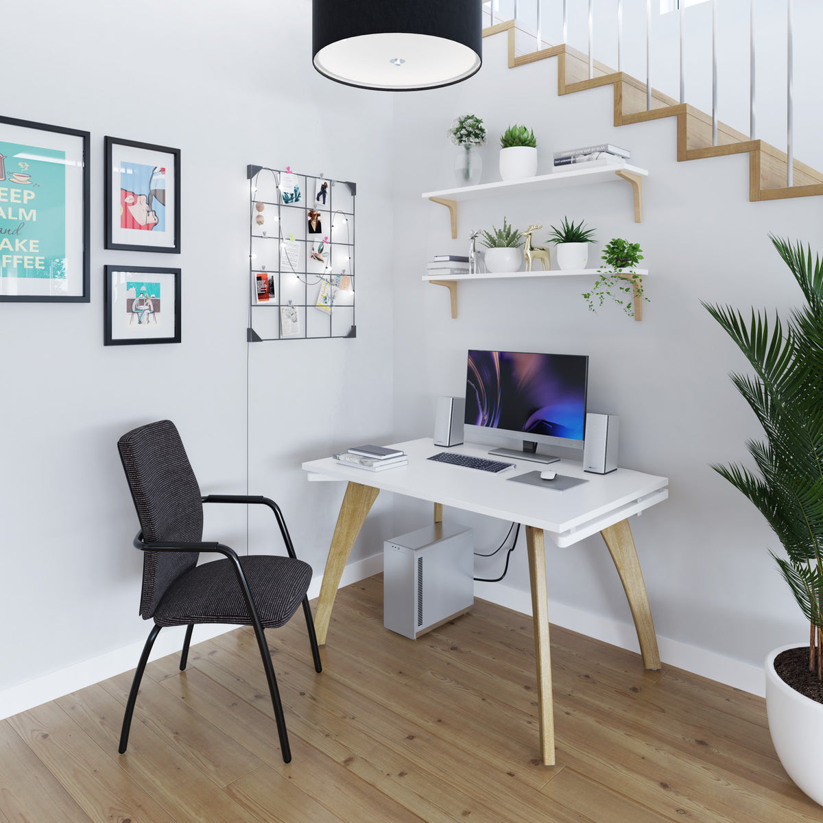 Fuze single desk 1200mm x 800mm with oak legs - white underframe, black top - view 4