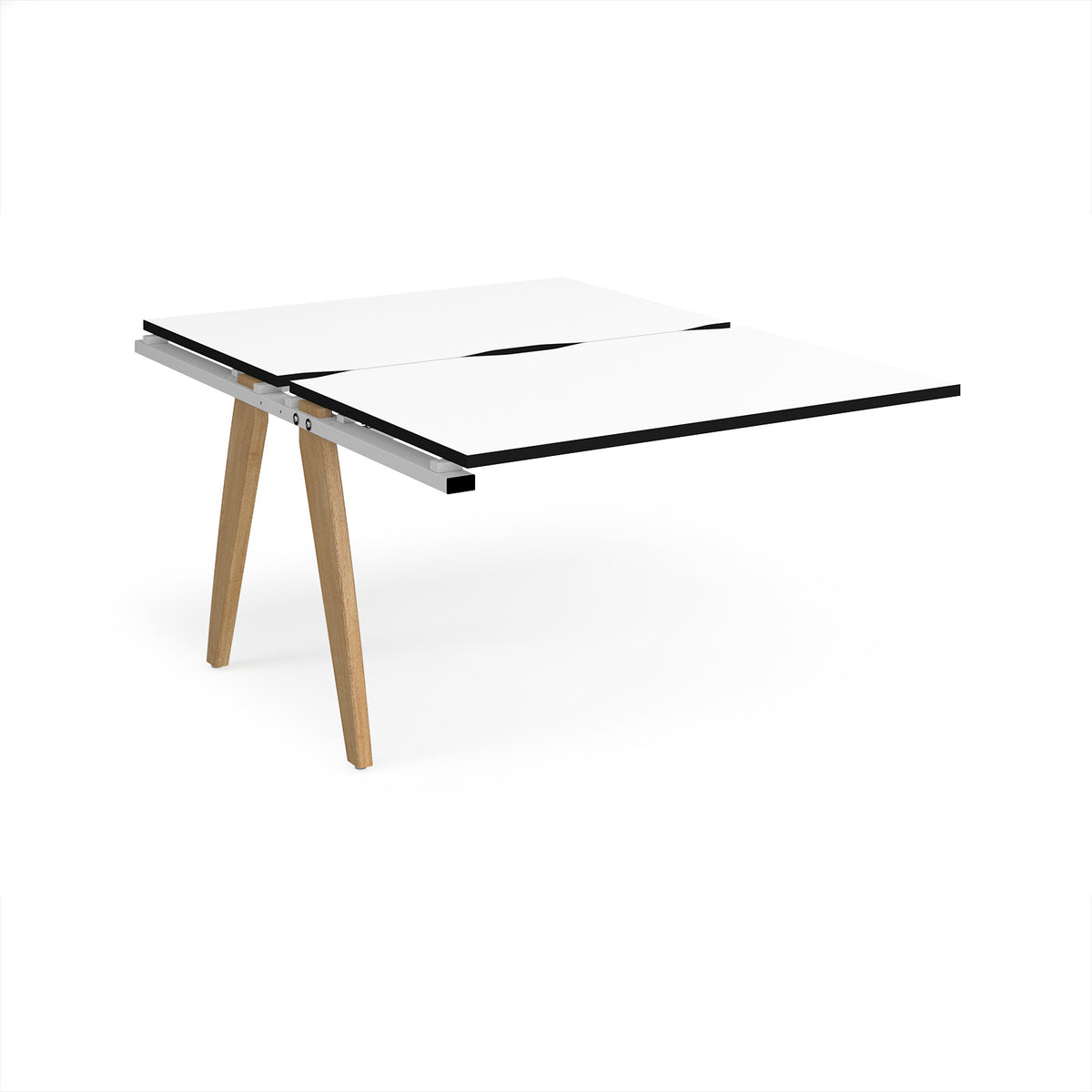Fuze add on units back to back 1200mm x 1600mm with oak legs - white underframe, White Top, black edge - view 1