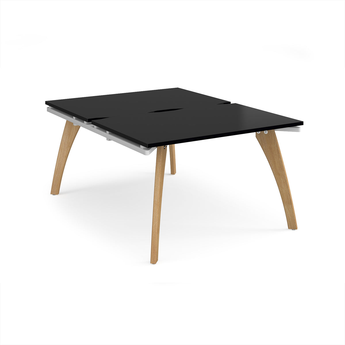 Fuze back to back desks 1200mm x 1600mm with oak legs - white underframe, black top - view 1
