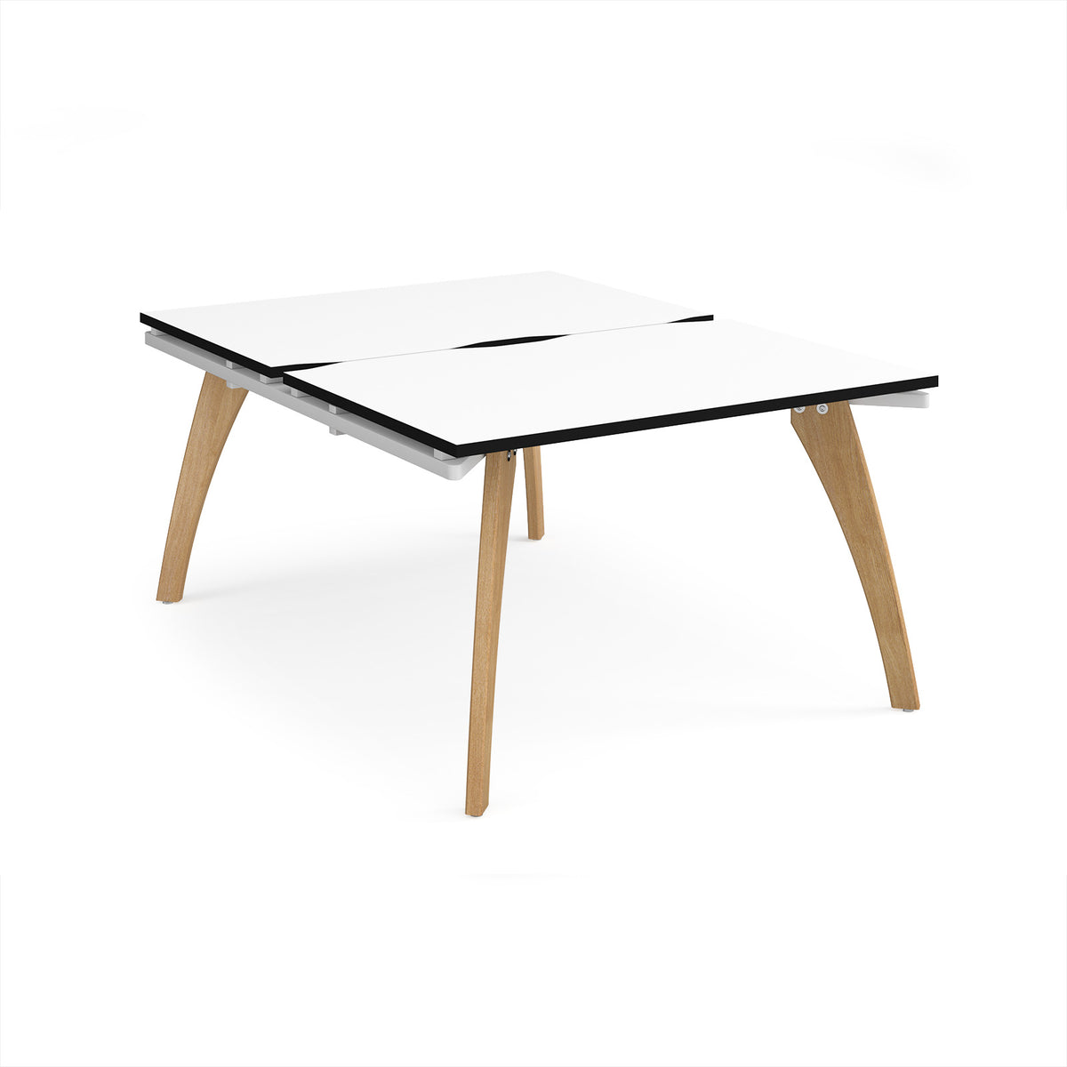 Fuze back to back desks 1200mm x 1600mm with oak legs - white underframe, White Top, black edge - view 1