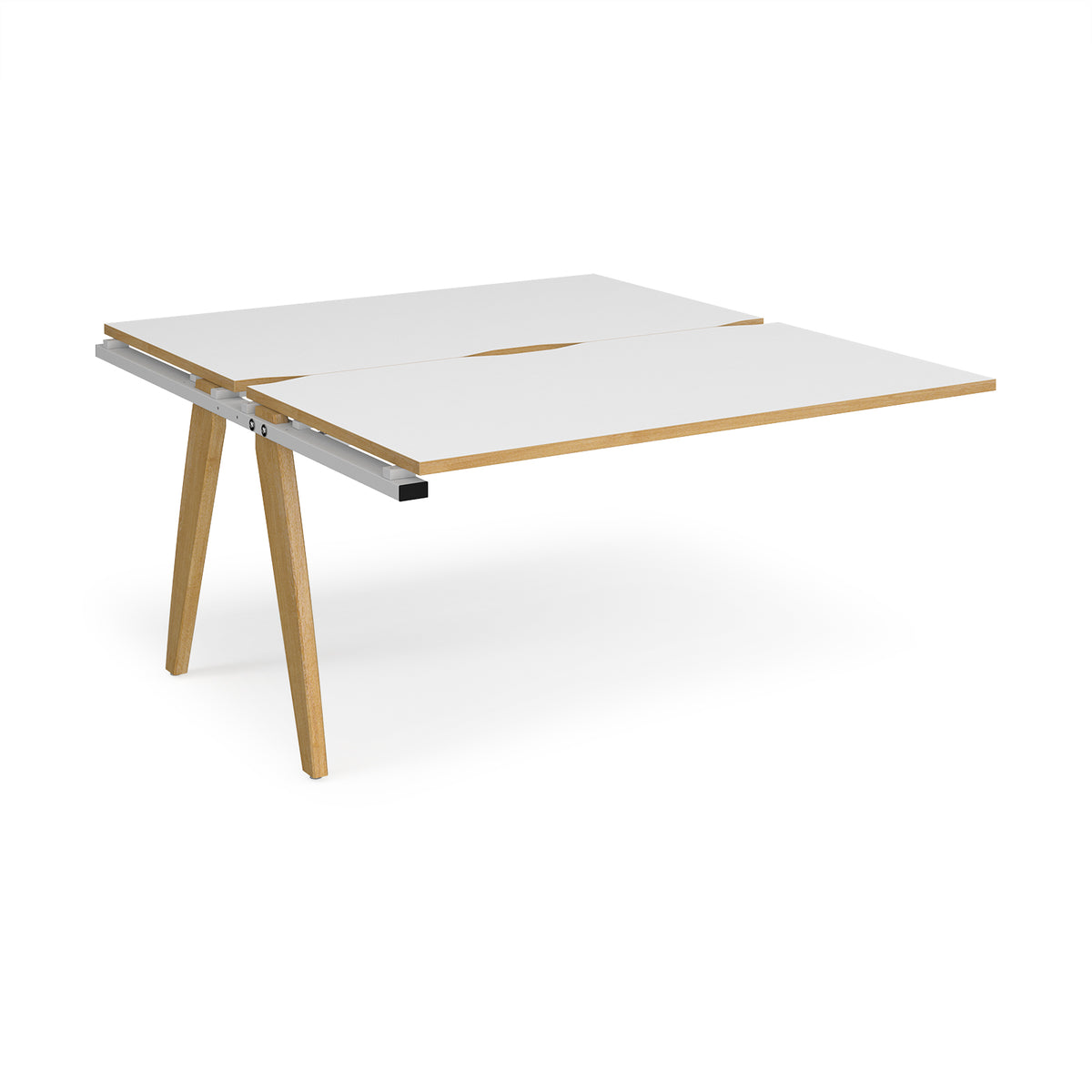 Fuze add on units back to back 1400mm x 1600mm with oak legs - white underframe, White Top with oak edging - view 1