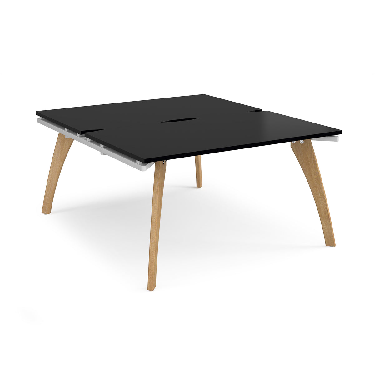 Fuze back to back desks 1400mm x 1600mm with oak legs - white underframe, black top - view 1