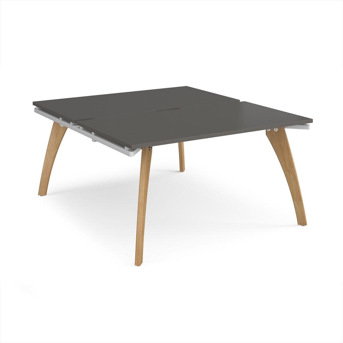 Fuze back to back desks 1400mm x 1600mm with oak legs - white underframe, storm grey top - view 1